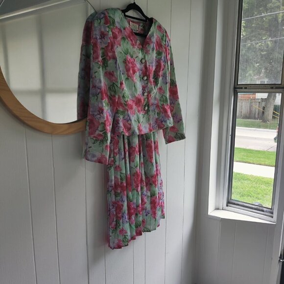 Talbots Floral Pleated Maxi Skirt with Jacket. Maggie Boutique Sz10 - Picture 1 of 6